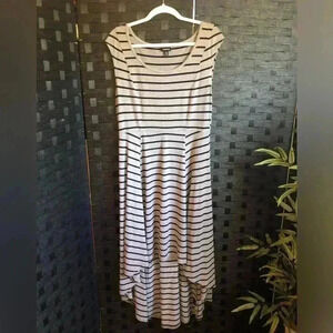 Torrid Dress Women Gray Black Fit and Flare Midi Stripe Cap Sleeve Torrid Size 0